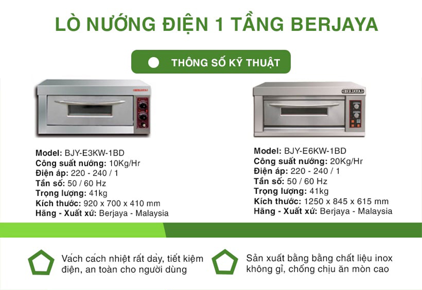 Lò nướng điện 1 tầng 1 khay Berjaya BJY-E3KW-1BD