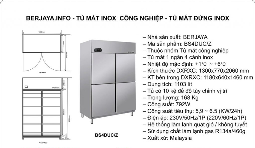 Tủ mát 4 cánh Berjaya BS 4DUC/Z