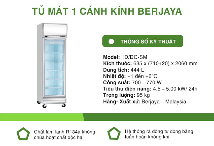 Tủ mát cánh kính Berjaya 1D/DC-SM