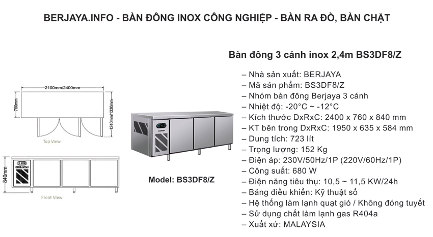 Bàn đông 3 cánh Berjaya BS 3DF8/Z