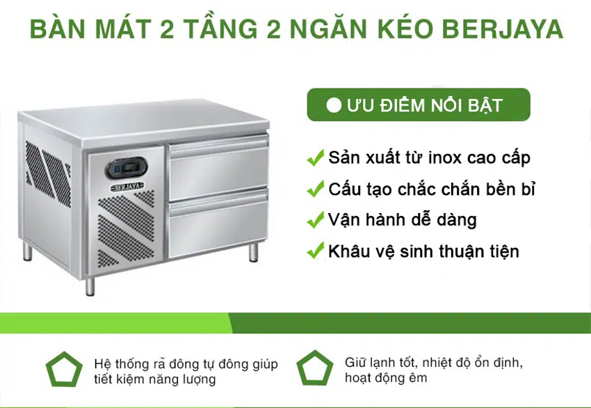 Bàn mát 2 tầng 2 ngăn Berjaya BS2DR/C1165/2
