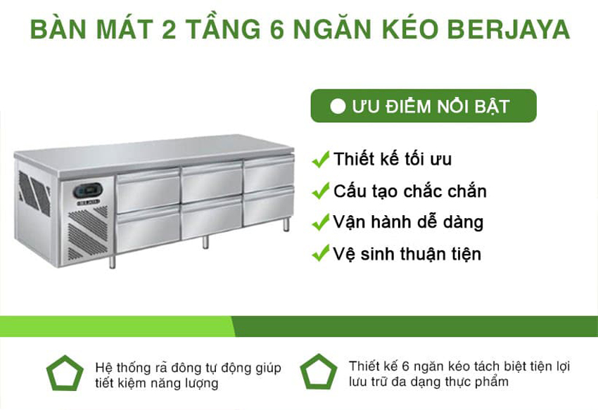 Bàn mát 2 tầng 6 ngăn Berjaya BS6DR/C2535/2