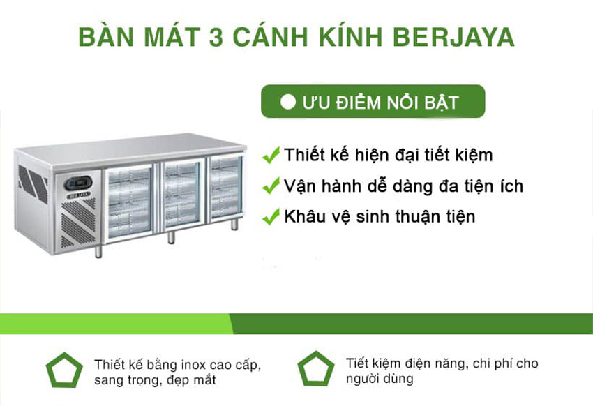 Bàn mát 3 cánh kính Berjaya B3D/C7/600-SM