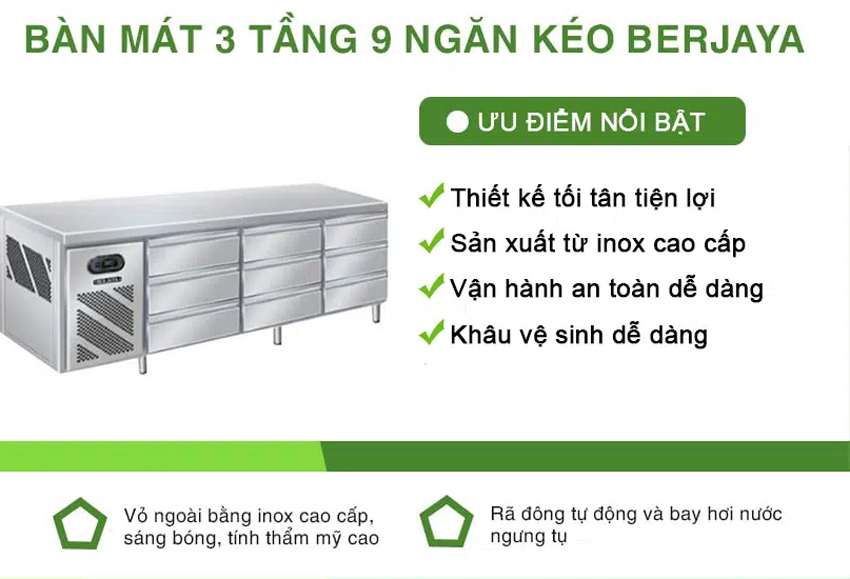 Bàn mát 3 tầng 9 ngăn Berjaya BS9DR/C2535/3