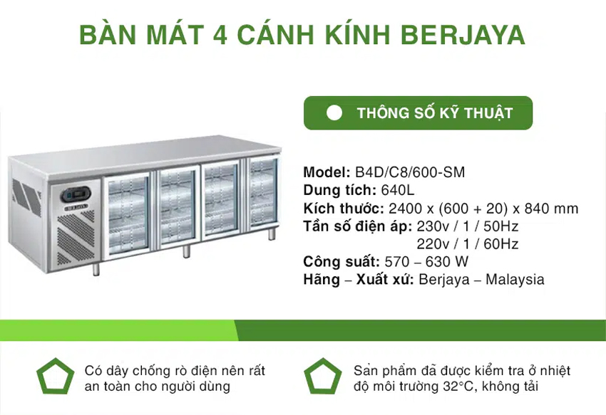 Bàn mát 4 cánh kính Berjaya B4D/C8/600-SM