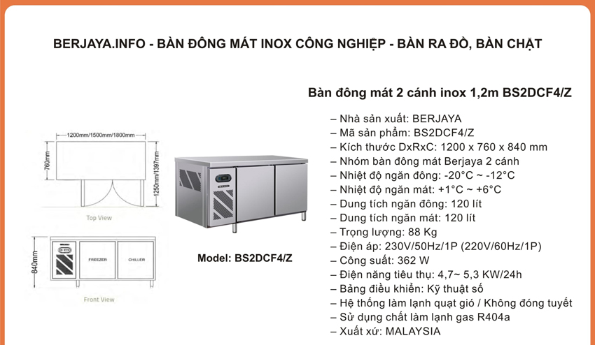 Bàn nửa đông nửa mát 2 cánh Berjaya BS2DCF4/Z