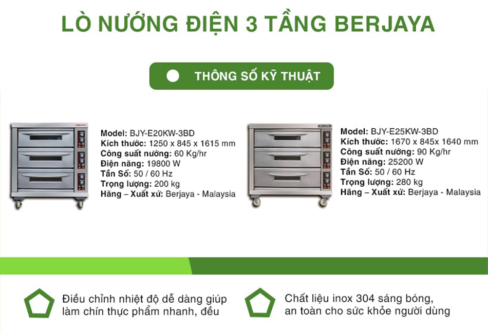 Lò nướng 3 tầng 6 khay Berjaya BJY-E20KW-3BD