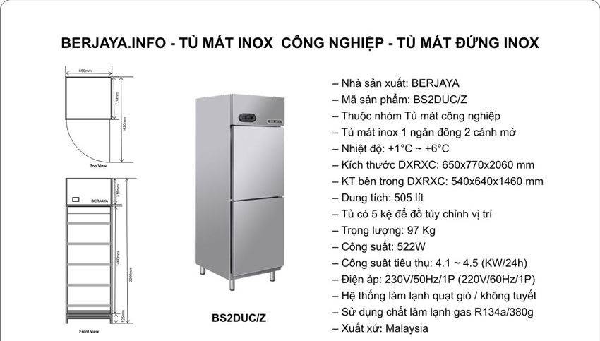 Tủ mát 2 cánh Berjaya 2DUC/Z