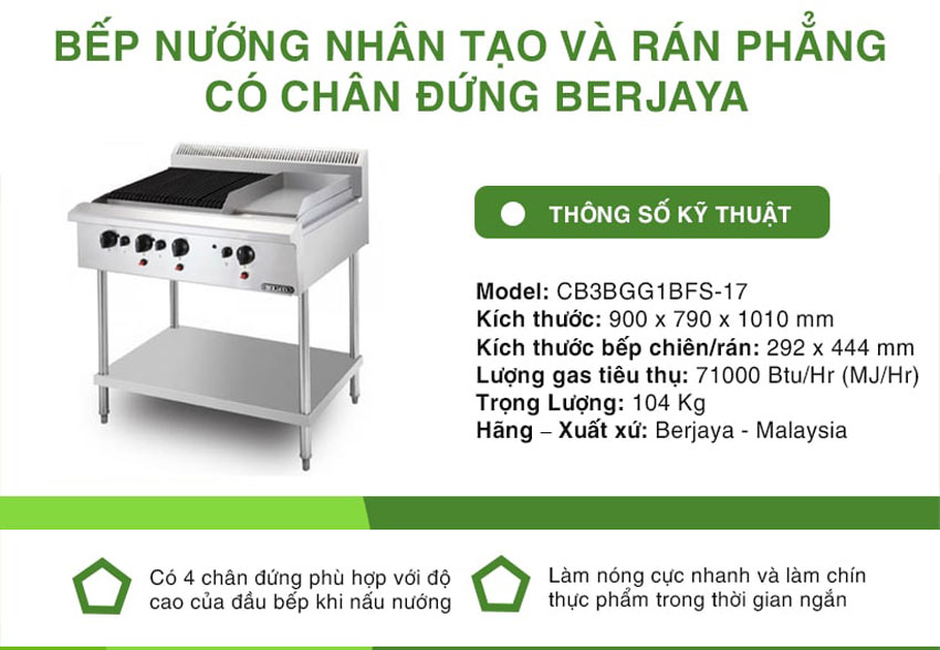 Bếp nướng có chiên phẳng Berjaya CB3BGG1BFS-17