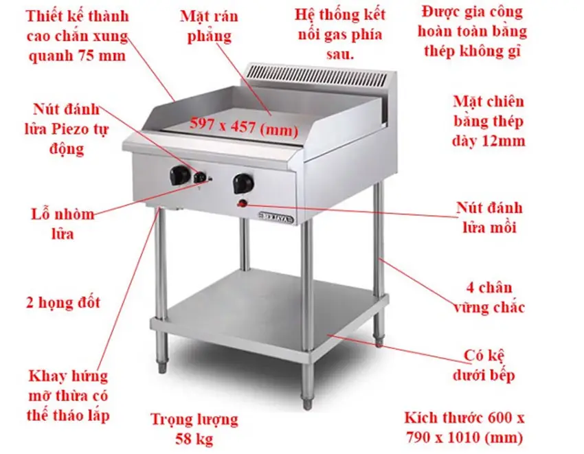 Bếp chiên bề mặt dùng gas có chân đứng Berjaya GG2BFS-17