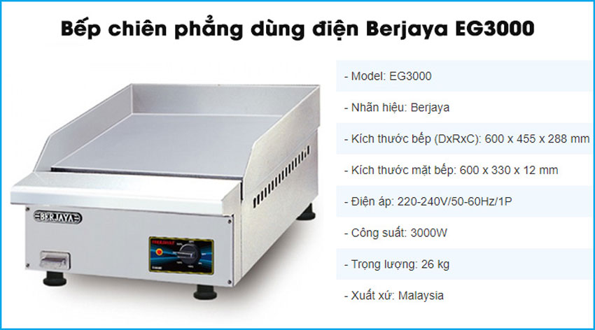 Bếp chiên bề mặt dùng điện Berjaya EG3000