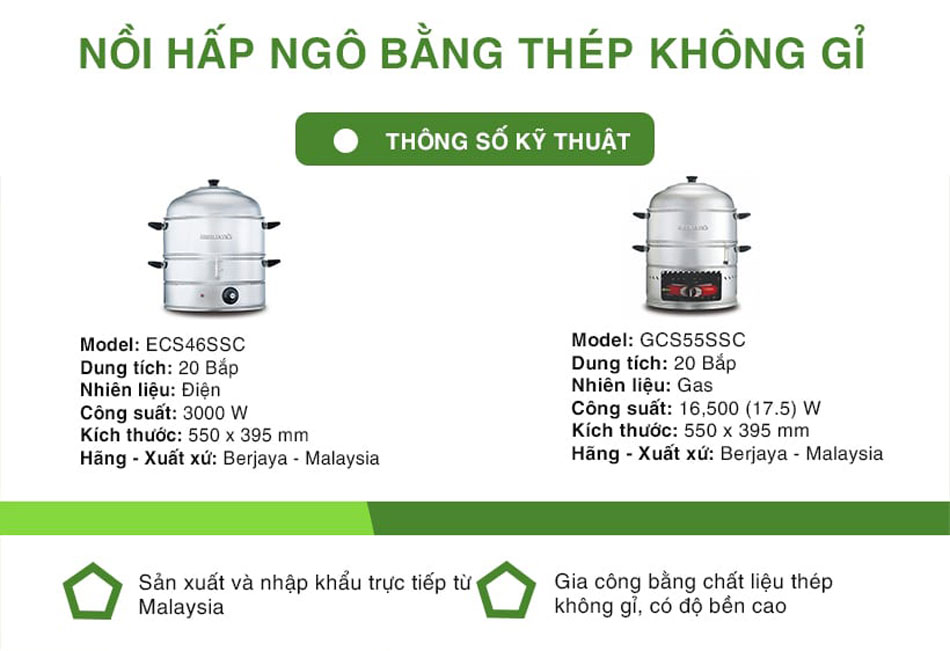 Nồi hấp dùng điện Berjaya ECS46SSC