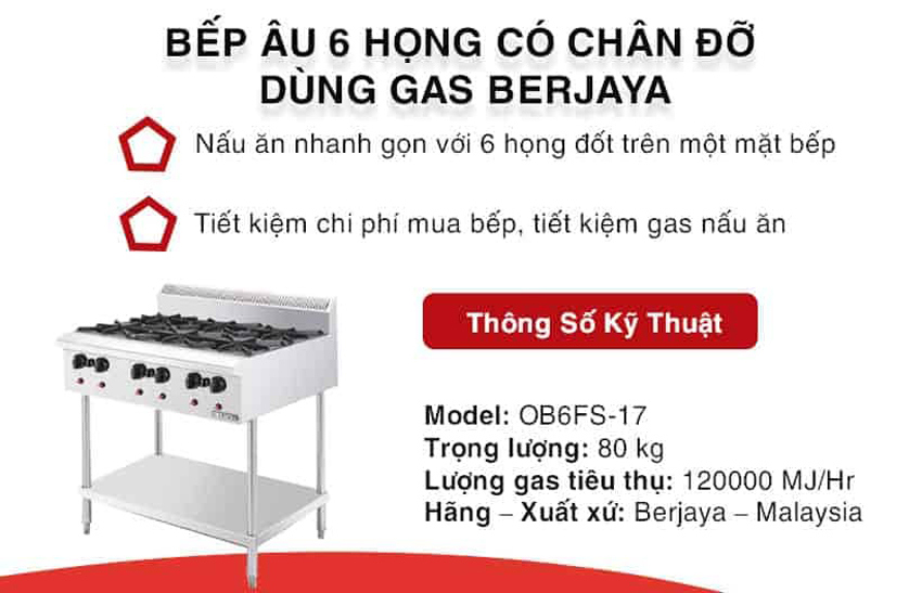 Bếp âu 6 họng chân đứng Berjaya OB6FS-17