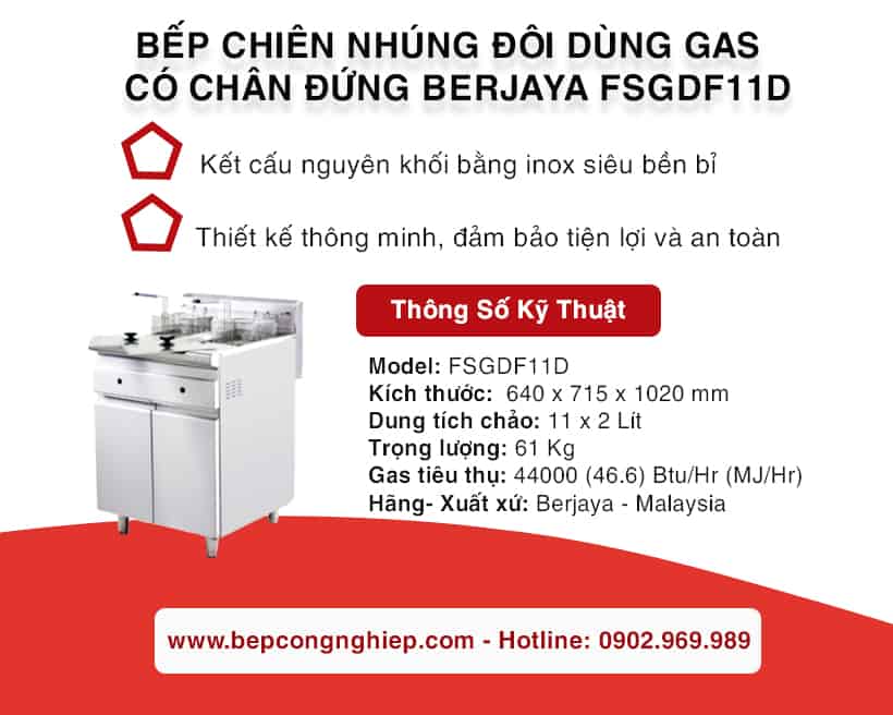 Bếp chiên nhúng đôi Berjaya FSGDF11D