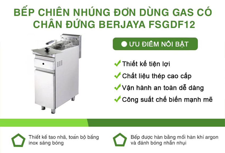 Bếp chiên nhúng đơn dùng gas Berjaya FSGDF12