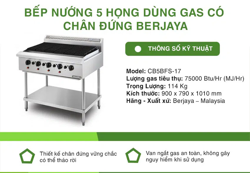 Bếp nướng dùng gas có chân Berjaya CB5BFS-17