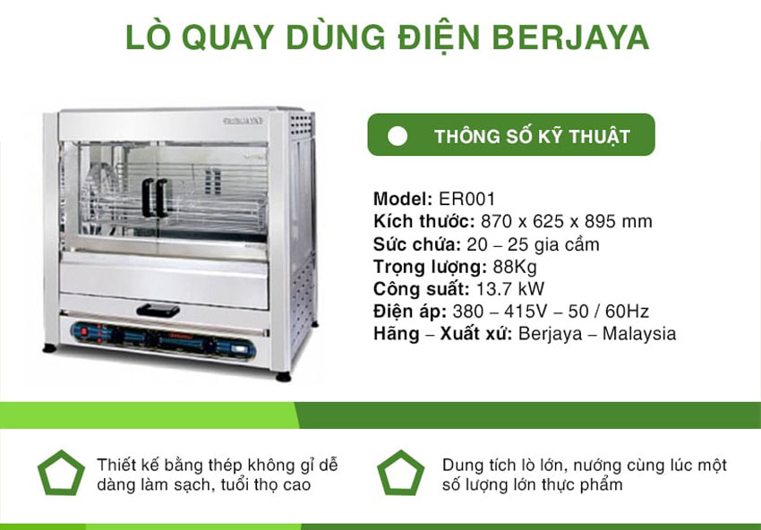 Lò quay gà vịt dùng điện Berjaya ER001