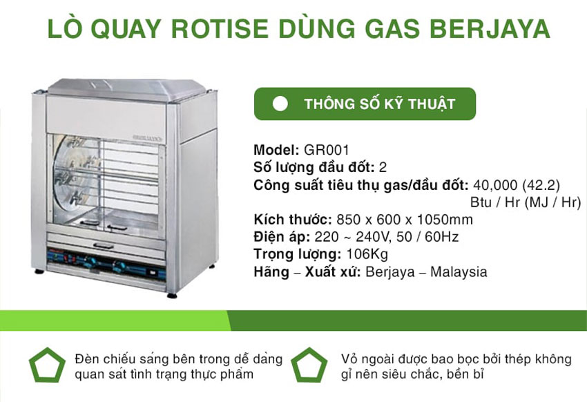 Lò quay gà vịt dùng gas Berjayay GR001