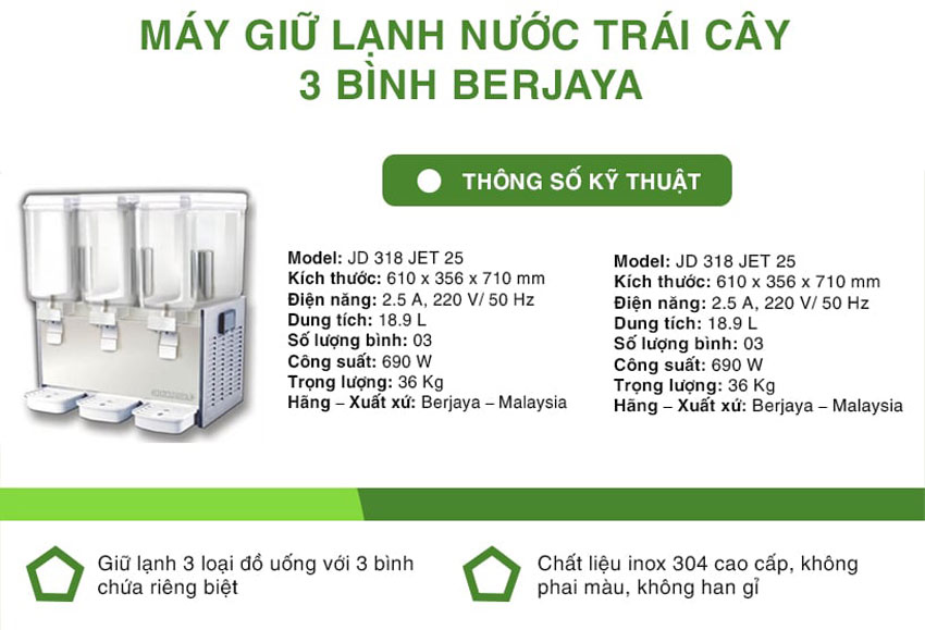 Máy giữ lạnh nước trái cây Berjaya JD 318 Mix 25