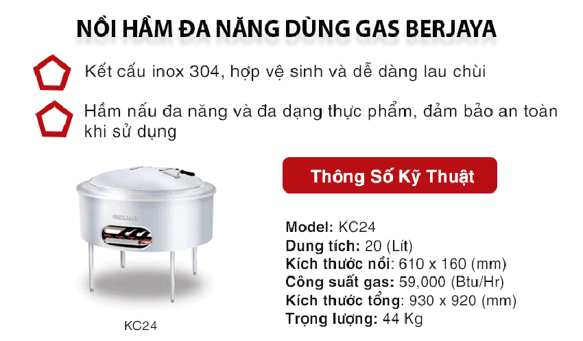 Nồi nấu dùng gas Berjaya KC48