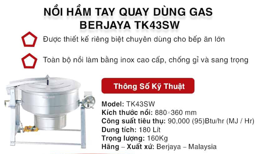 Nồi hầm tay quay dùng Gas Berjaya TK43SW