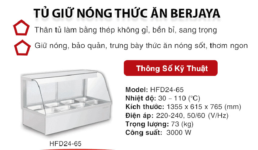 Tủ giữ nóng thực phẩm Berjaya HFD24-65